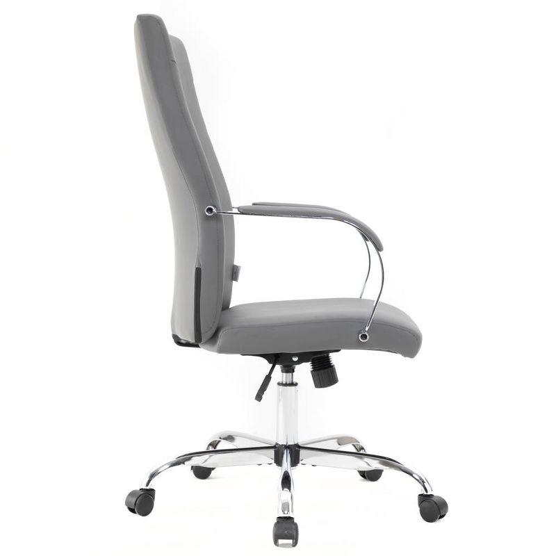 LeisureMod Sonora High-Back Leather Office Chair with Adjustable Height, Swivel, and Tilt in Grey