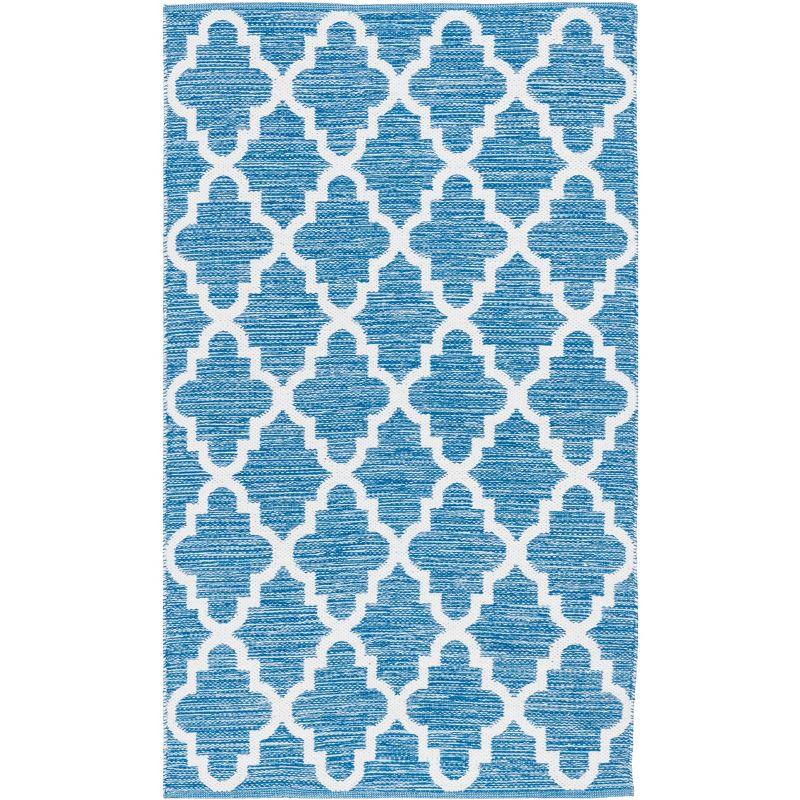 Blue and Ivory Trellis Handwoven Cotton Area Rug 3' x 5'