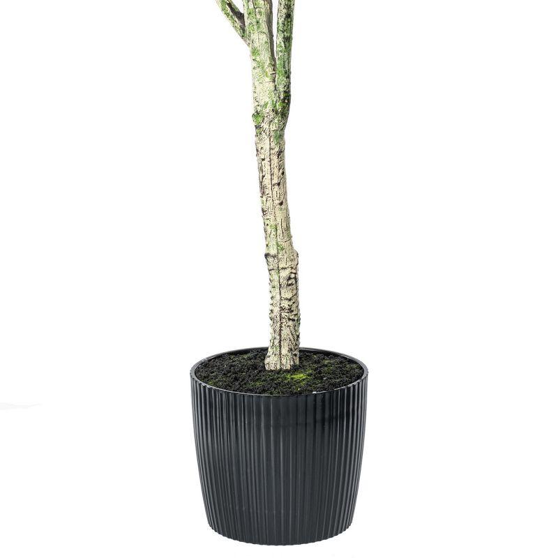 Vickerman Artificial Green Olive Tree in Black Planters Pot.