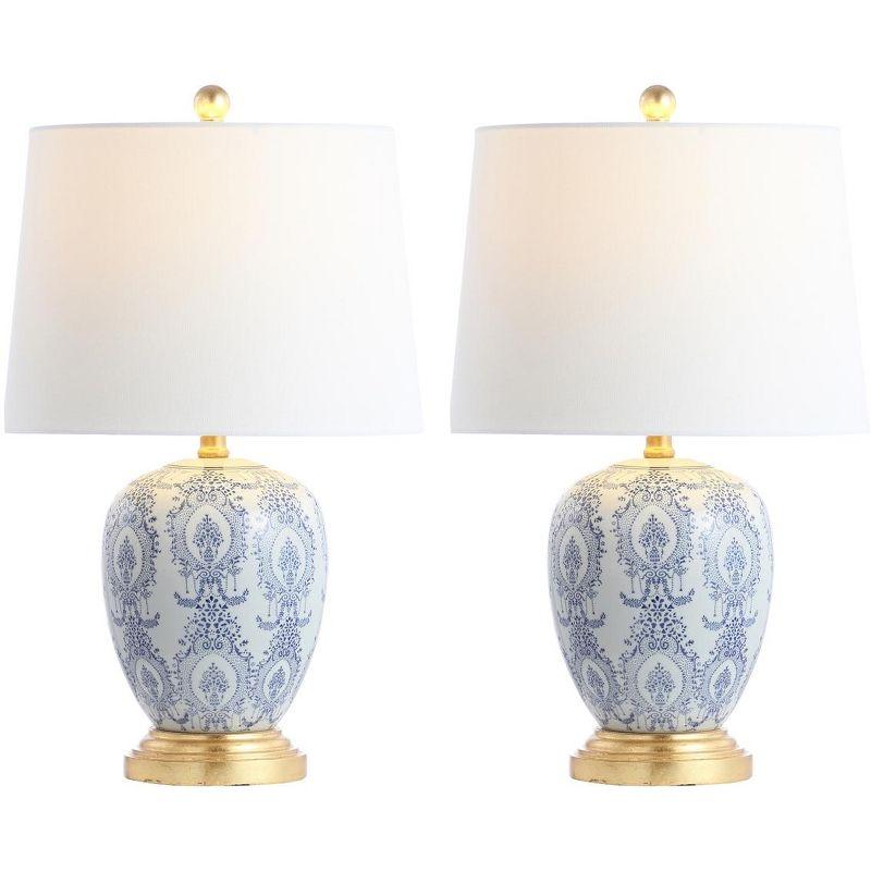 Kalel Blue and White Ceramic Table Lamp Set with Empire Shade