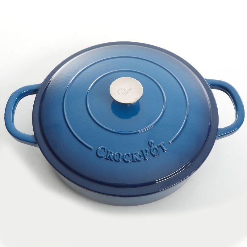 Crock Pot Artisan Enameled 5 Quart Cast Iron Round Braiser Pan with Self Basting Lid in Sapphire Blue