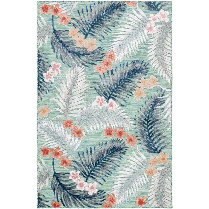 Floral Bliss Green/Navy Synthetic 4' x 6' Easy-Care Outdoor Rug