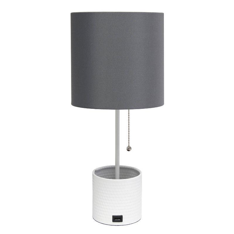 Hammered Metal Organizer Table Lamp with USB Port & Pull Chain - Simple Designs: ETL Listed, No Assembly Required