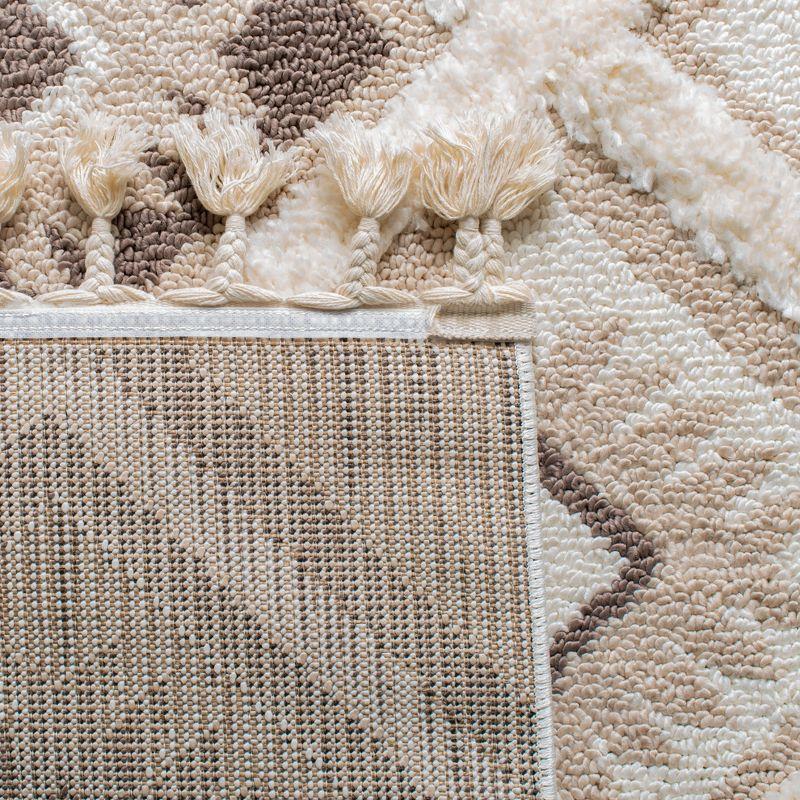 Ivory & Brown Diamond Braided Shag Runner Rug - Handmade Synthetic