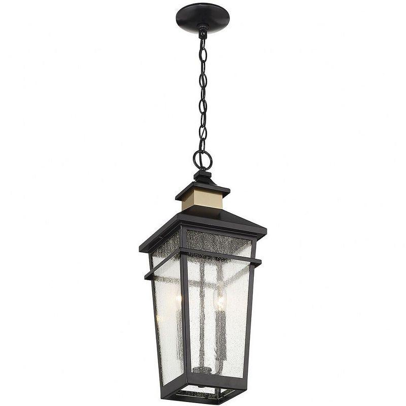 Kingsley 2-Light Outdoor Hanging Lantern in Matte Black with Warm Brass Accents