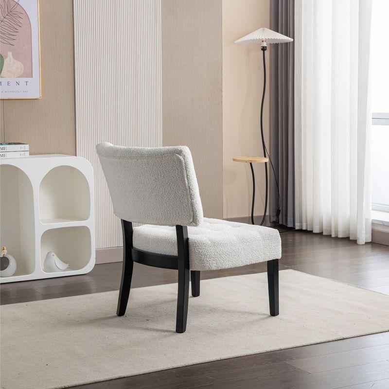 Ivory Faux Leather Tufted Slipper Chair with Wood Legs