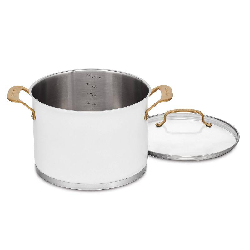 Cuisinart Classic 8qt Stainless Steel Stock Pot with Cover and Brushed Gold Handles Matte White: Dishwasher & Oven Safe