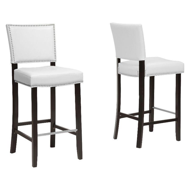 Aries Modern Barstool with Nailhead Trim White - Baxton Studio: Upholstered, Rubber Wood Frame, Stainless Steel Footrest