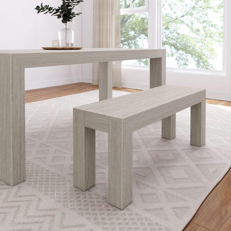 Plank+Beam Modern Dining Bench, Solid Wood Bench for Dining Table, 49", Seashell Wirebrush