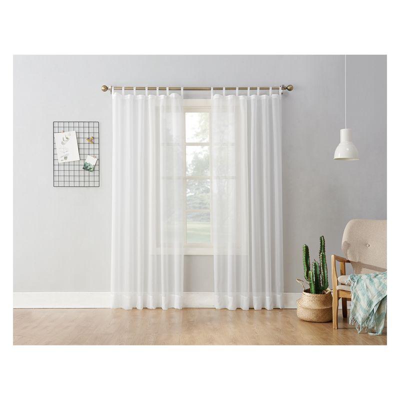 59"x95" No. 918 Sheer Emily Voile Tab Top Curtain Panel White: Sheer Curtain Panels, Machine Washable, Indoor Use
