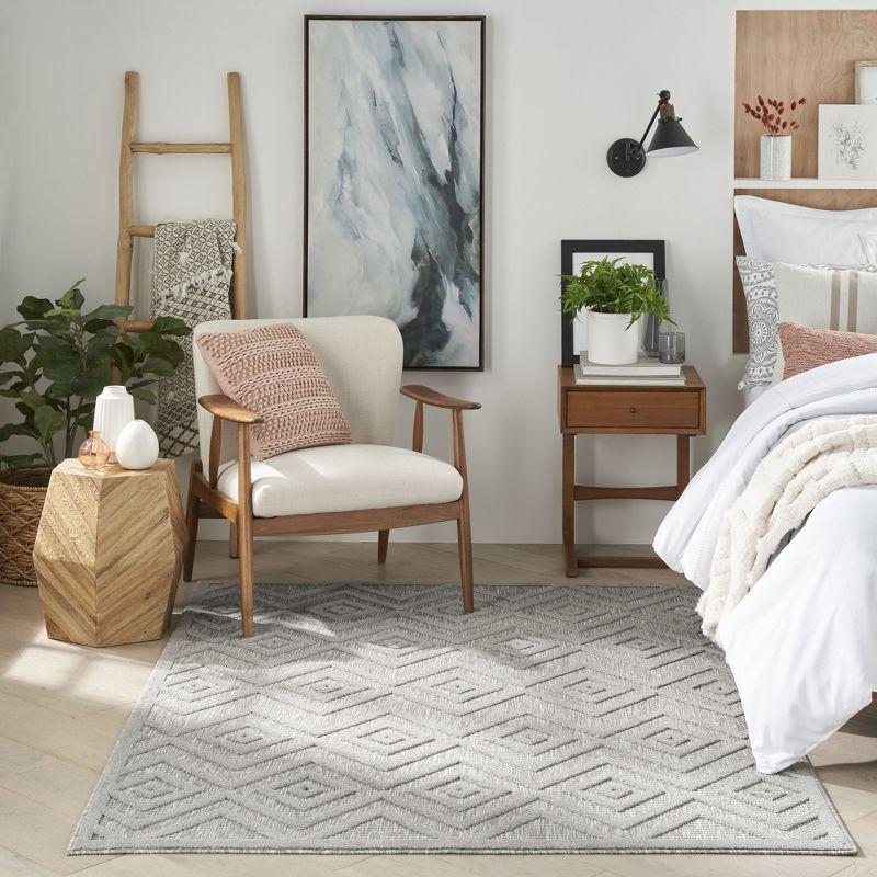 Nourison Versatile Diamond Geometric Flatweave Indoor Outdoor Area Rug Silver Grey 6' x 9'