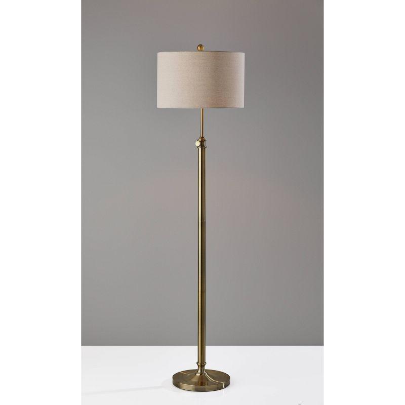 Adjustable Antique Brass Floor Lamp with Oatmeal Linen Shade