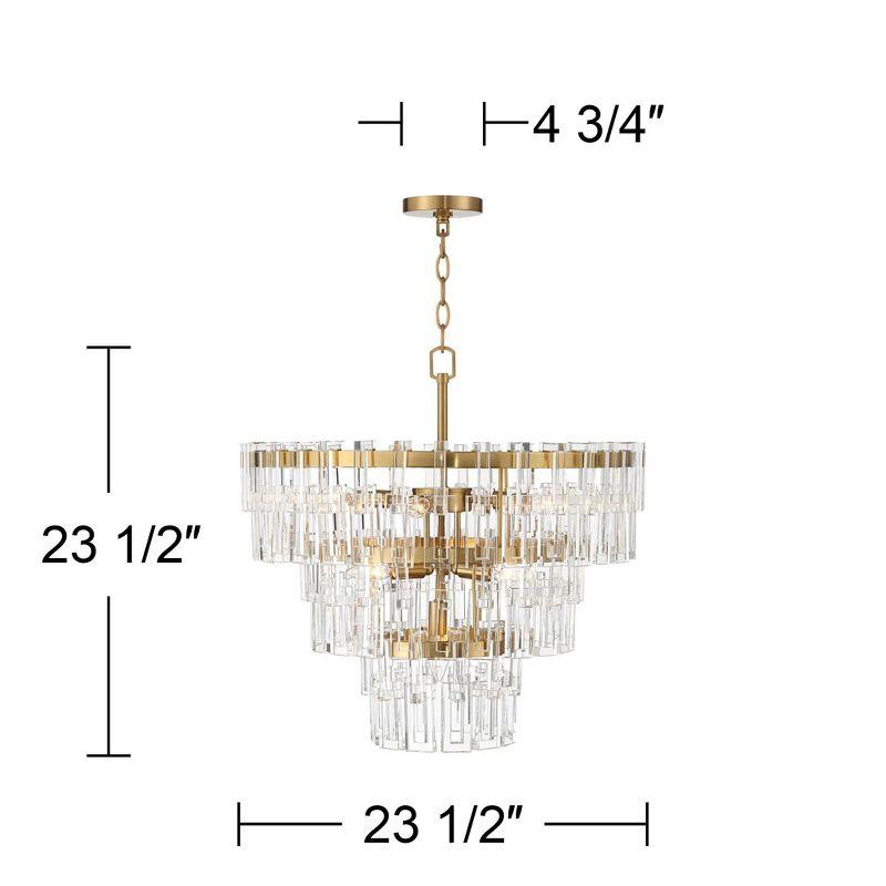 Elegant Burnished Brass and Crystal Tiered Chandelier 25.6" Wide