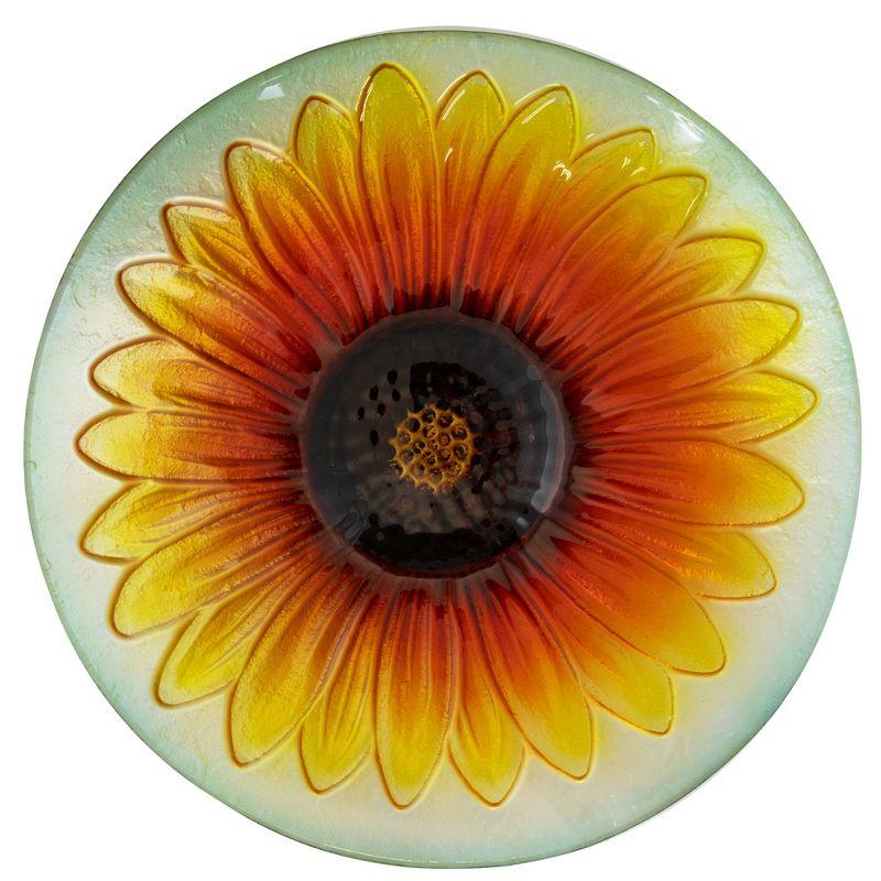 Northlight 20.5" Orange and Yellow Sunflower Glass Bird Bath with Stand