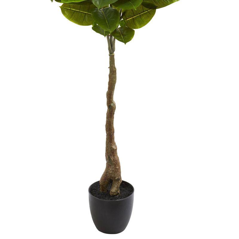 65" Artificial Rubber Leaf Tree in Pot Black - Nearly Natural: Indoor Faux Plant Decor, No Assembly Required