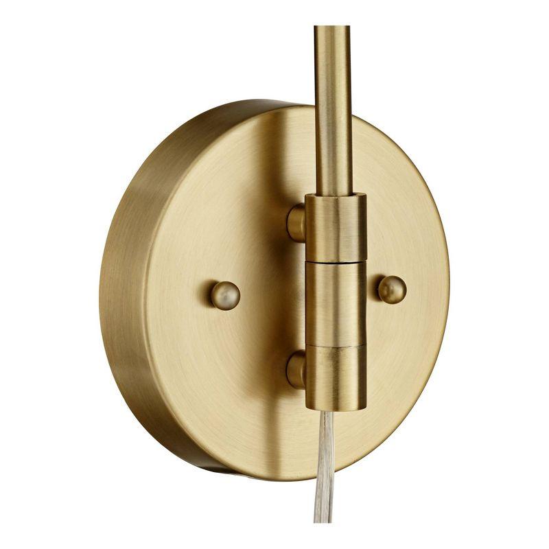 360 Lighting Carla Modern Swing Arm Wall Lamps Set of 2 Brushed Brass Plug-in Light Fixture Up Down Cylinder Shade for Bedroom Bedside Living Room