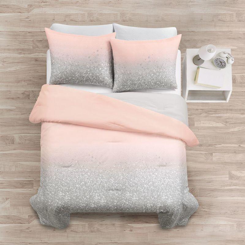 Glitter Ombre Metallic Print Comforter Blush/Gray 3Pc Set Twin