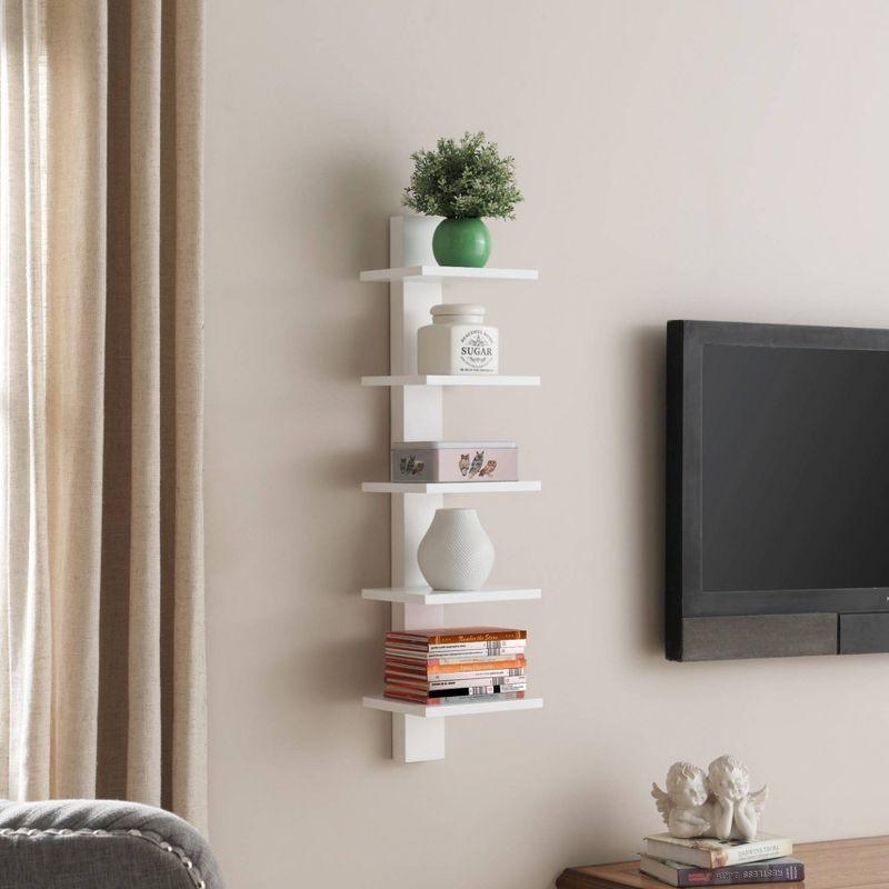 Elegant Spine Wall Bookshelf in White Wood - Space-Saving Design