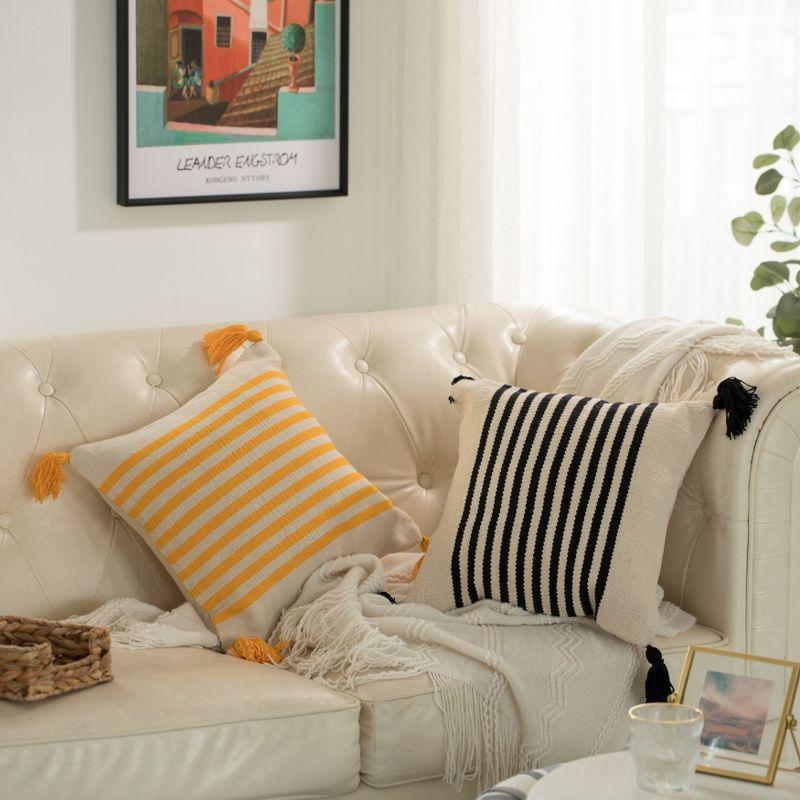 DEERLUX 16" Handwoven Cotton Throw Pillow Cover with Insert, Striped Lines with Filler, Black