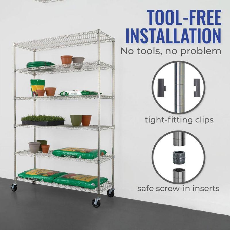 SafeRacks 6 Tiered Storage Shelves w/Heavy Duty Steel Wire Shelving Unit, Silver