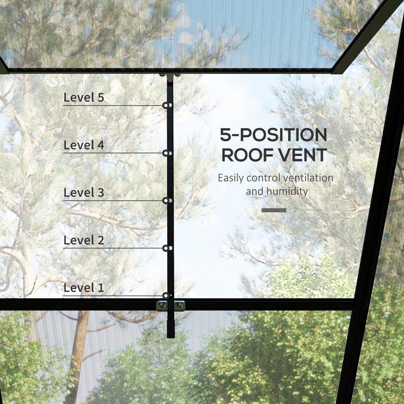 Outsunny Lean-to Polycarbonate Greenhouse with Sliding Door, Roof Vent, Rain Gutter, Walk-in Aluminum Hot House, Black