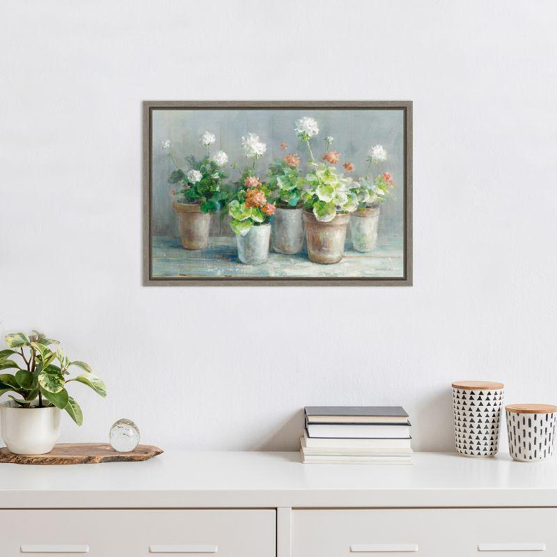 Amanti Art Farmhouse Geraniums in Vases by Danhui Nai Canvas Wall Art Print Framed 23 x 16-in.