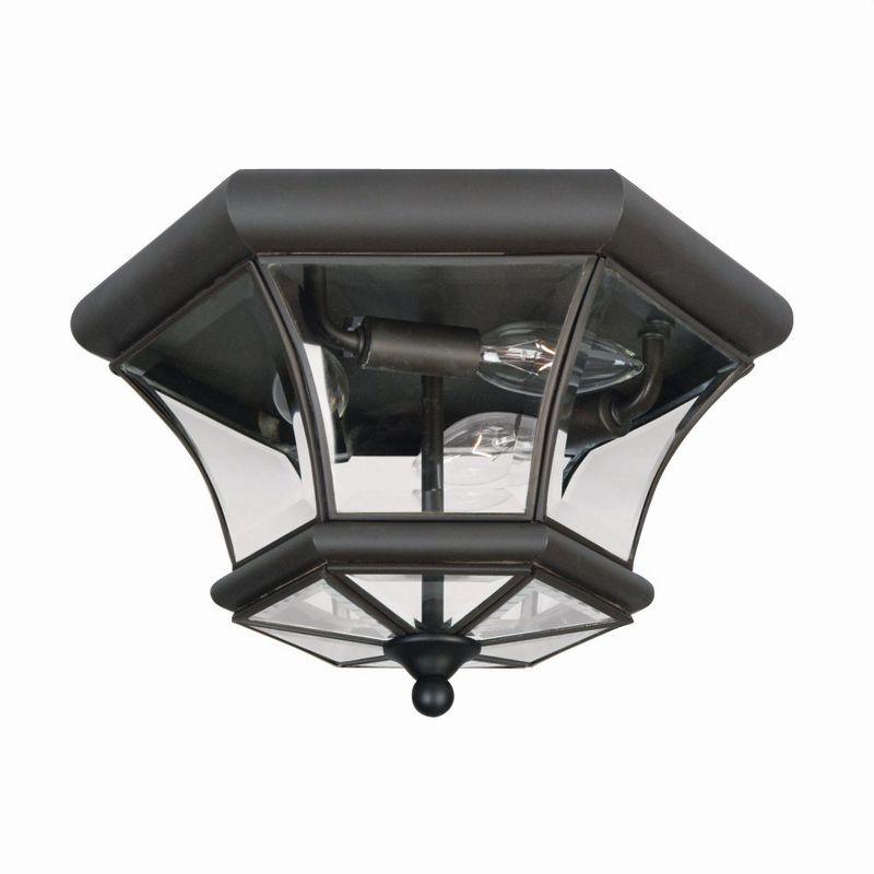 Colonial Bronze 3-Light Outdoor Flush Mount with Clear Beveled Glass