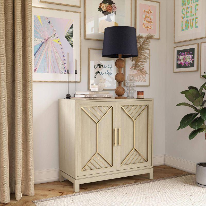 Pale Oak and Gold Accent Cabinet with Adjustable Shelving