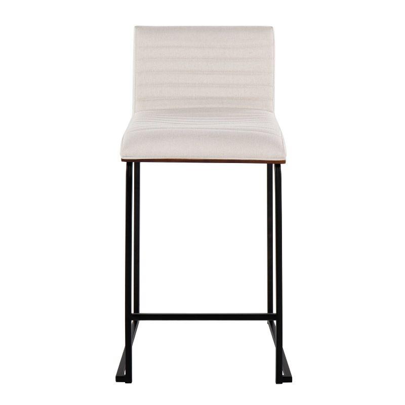 Set of 2 Mason-Mara Counter Height Barstools Black/Walnut/Cream - LumiSource: Tufted, Swivel, Metal Base, Wood Back