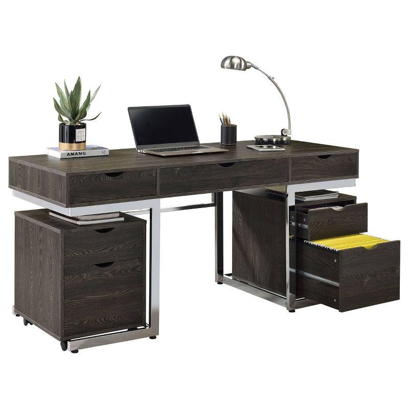 Noorvik Dark Oak and Chrome 3-Piece Writing Desk Set