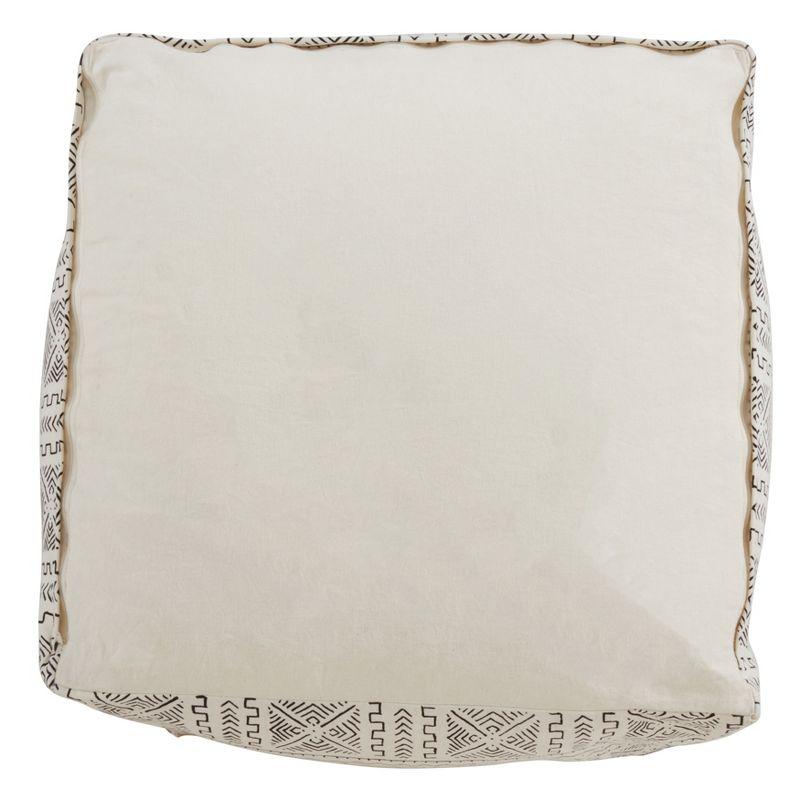 Saro Lifestyle Saro Lifestyle Abstract Design Mudcloth Floor Pouf, White, 20"x20"x14"