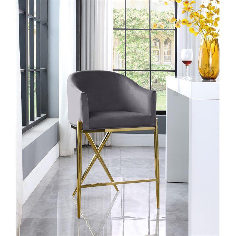 Meridian Furniture Xavier Gray Velvet Counter Stool with Gold Metal Legs