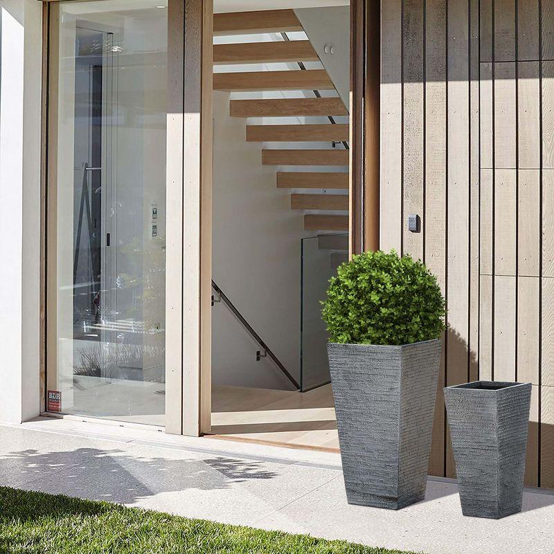 LuxenHome Set of 2 Gray Tall Tapered Square MgO Planter