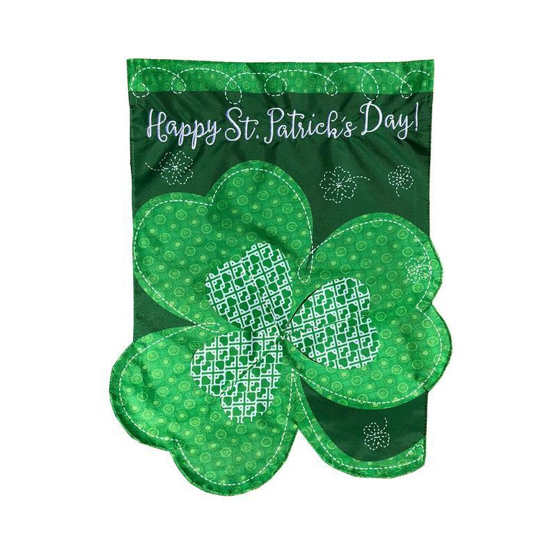 Briarwood Lane Shamrock St. Patrick's Day Applique Garden Flag Clover Sculpted 18" x 12.5"