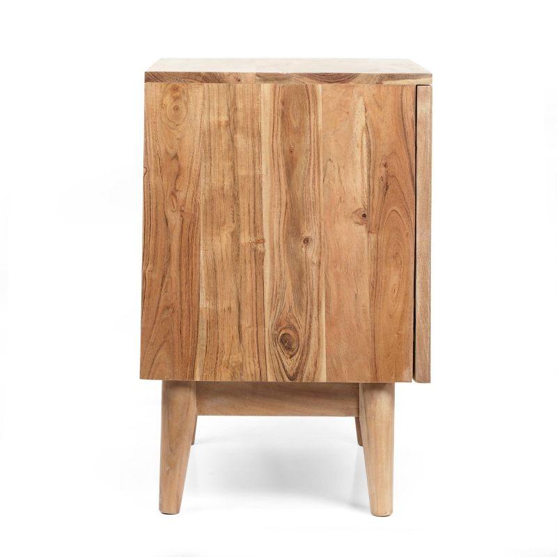 Handcrafted Natural Acacia Wood Boho Nightstand with Carved Accents