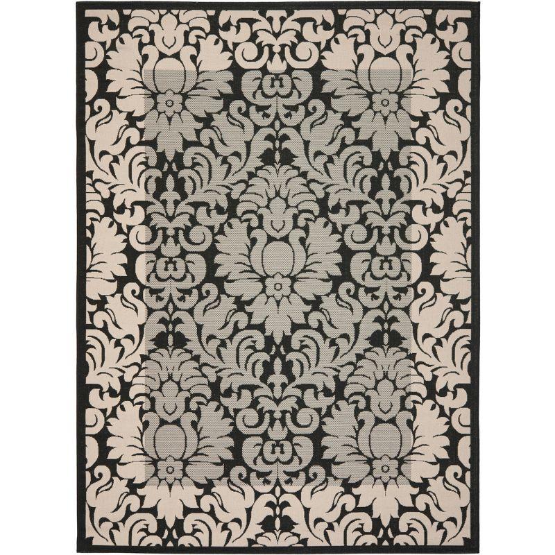 Black and Sand Reversible Synthetic Rectangular Area Rug