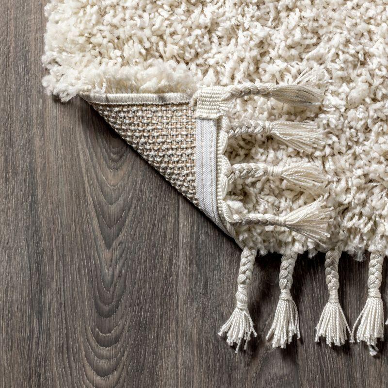 3'x5' Mercer Shag Plush Tassel Area Rug, Cream - JONATHAN Y