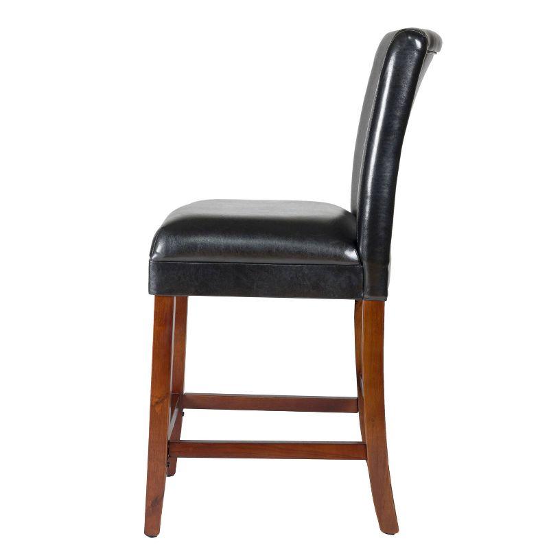 24" Faux Leather Luxury Counter Height Barstool Black - HomePop: Rubberwood Legs, Padded Back