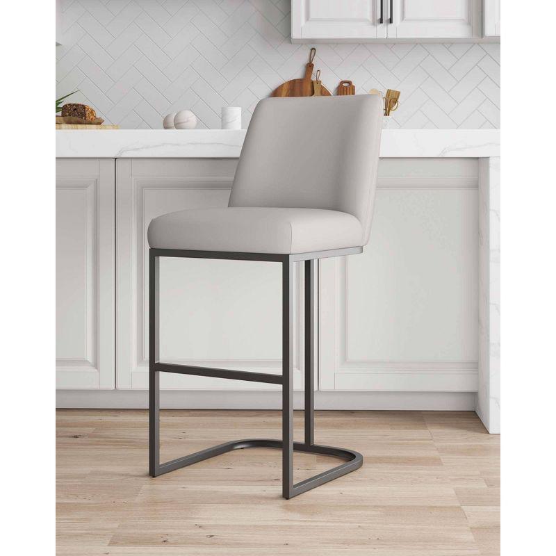 Manhattan Comfort Serena Leatherette Upholstered Metal Barstool Light Gray: Sled Base, Padded Back, Fixed Height 29.13"