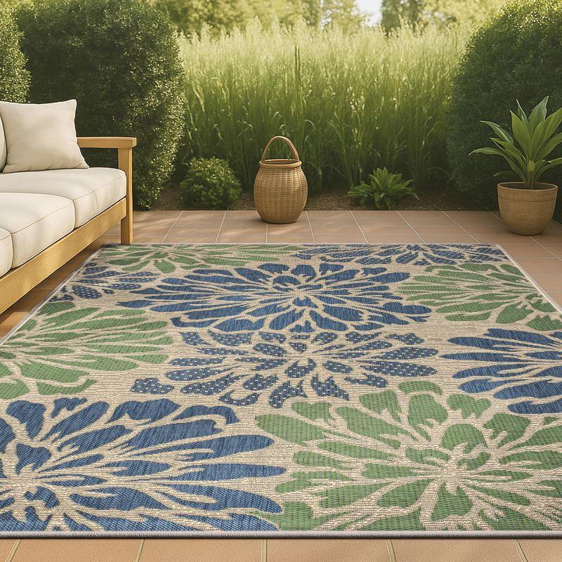 9' X 12' Zinnia Modern Floral Textured Weave Indoor/Outdoor Area Rug, Navy/Green - JONATHAN Y