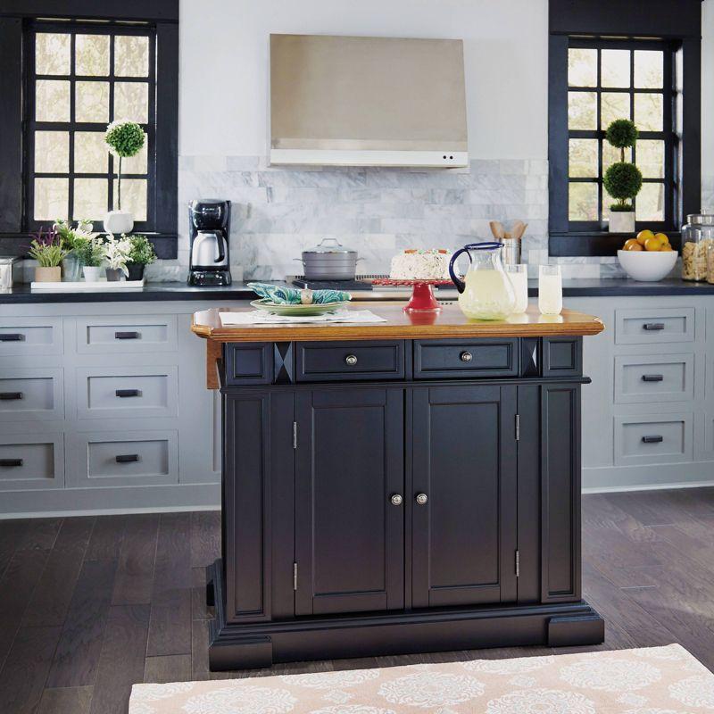 Black and Distressed Oak Kitchen Island with Drop Leaf