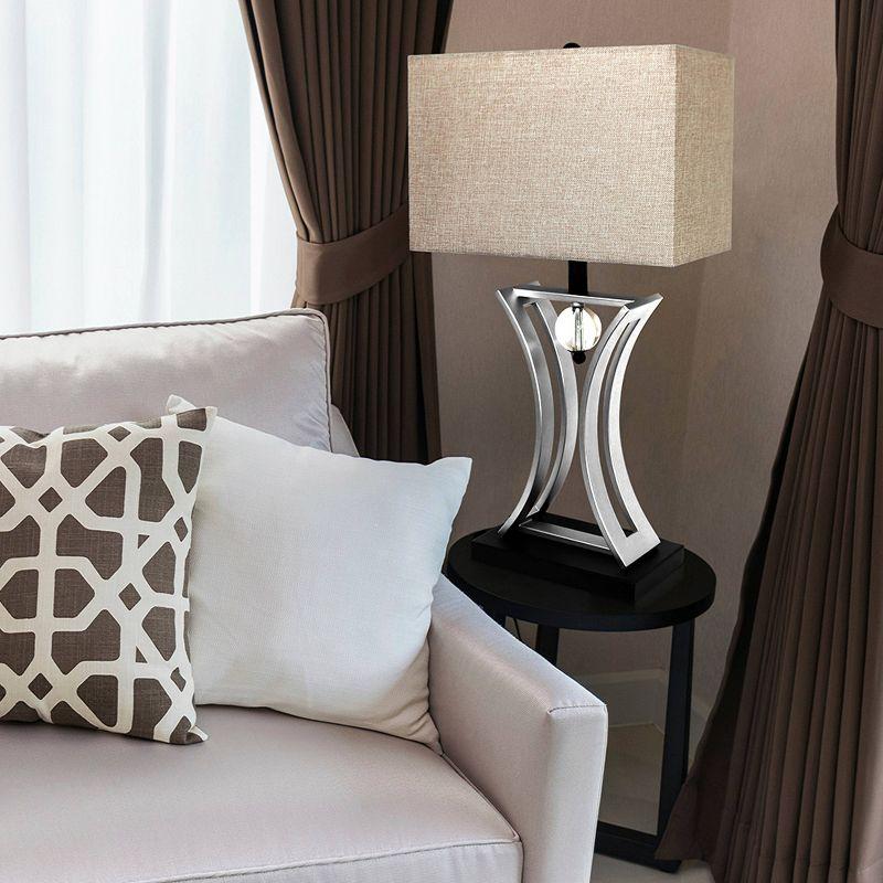 Matte Black and Satin Nickel Hourglass Table Lamp