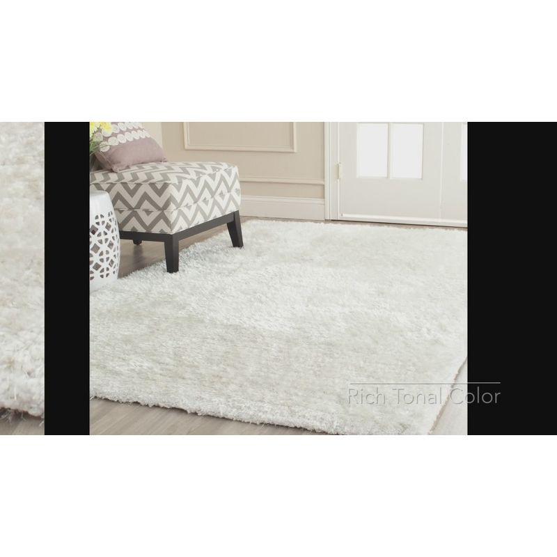 Coastal Snow White Hand-Tufted Shag Square Rug, 6'x6'