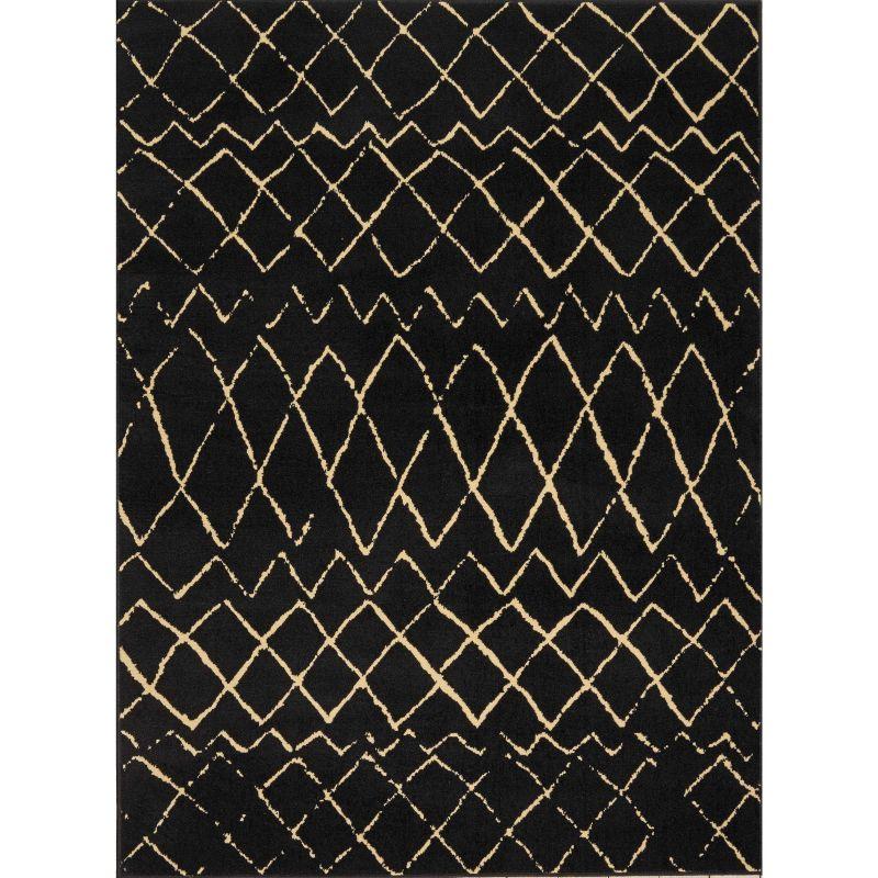 Modern Moroccan Black Synthetic 5'3" x 7'3" Rectangular Area Rug