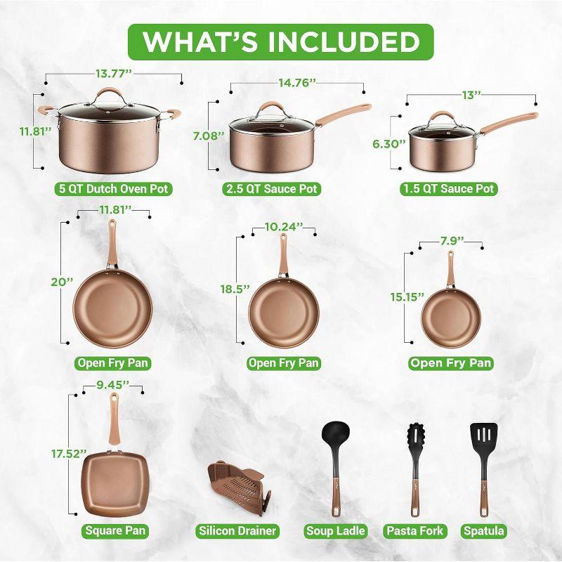 Non-Stick Cookware Set for Home Cooking with Golden Interior, Heat-Resistant, 14-Piece Set