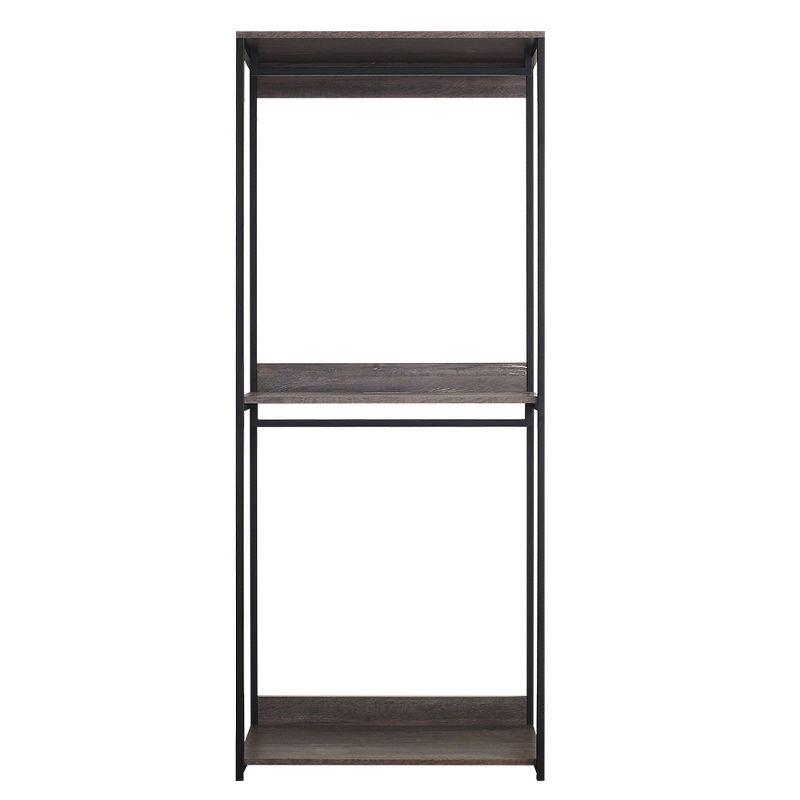 AndMakers Monica Farmhouse Industrial Wood Walk-in Closet with Two Shelves in Rustic Gray