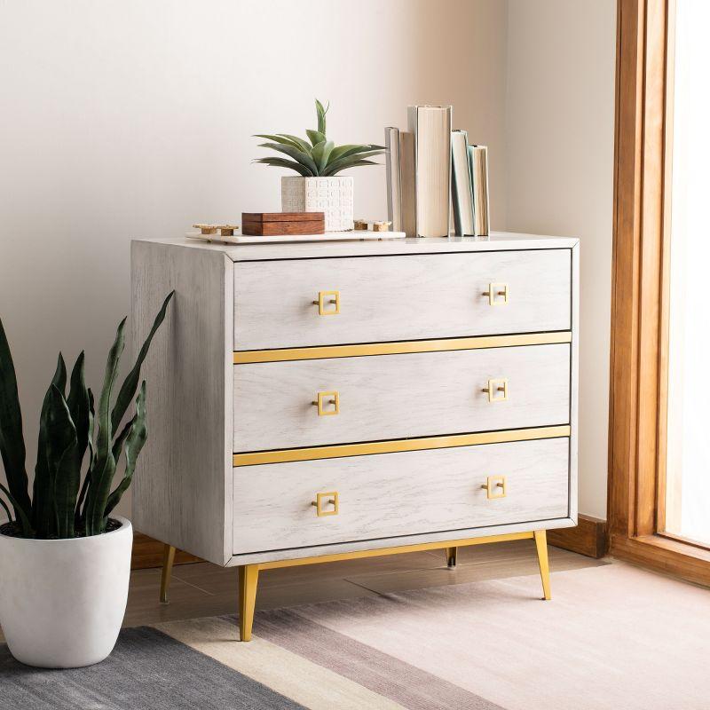 Katia 3 Drawer Chest - CHS6413 - White Wash/Gold - Safavieh