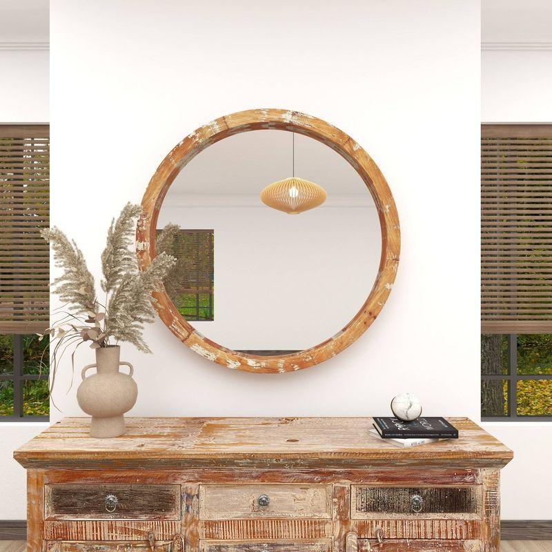 Olivia & May Vintage Wall Mirror Brown: Round Wood Frame, No Assembly, Spot Clean, 39.5" Diameter