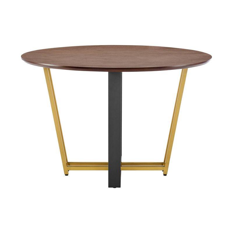 Armen Living 48" Joana Round Stainless Steel and Iron Base with Tabletop Dining Table Gold/Black/Walnut