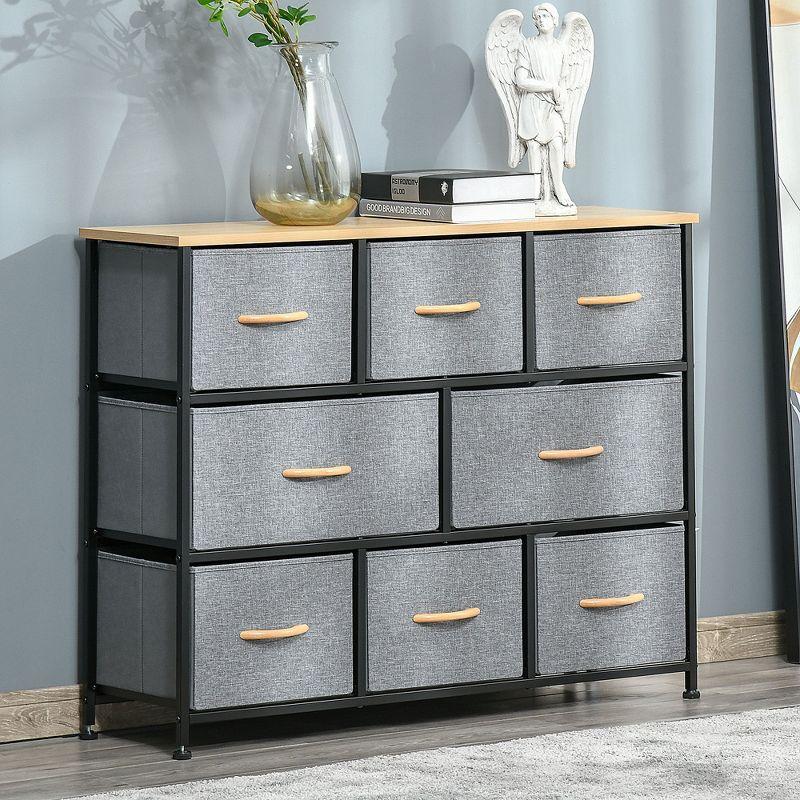 Light Grey 8-Drawer Fabric Storage Chest with Wood Top